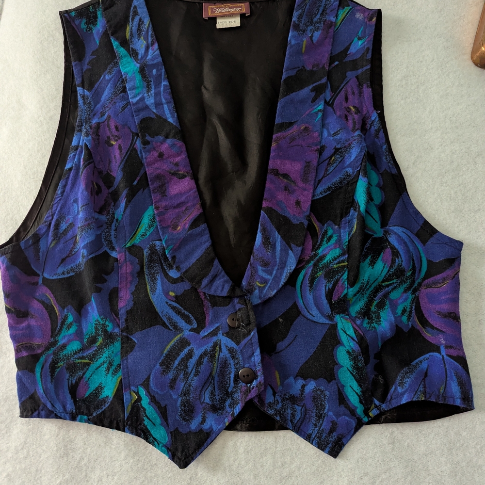 Vintage Colorful Floral Vest in Purple and Blue